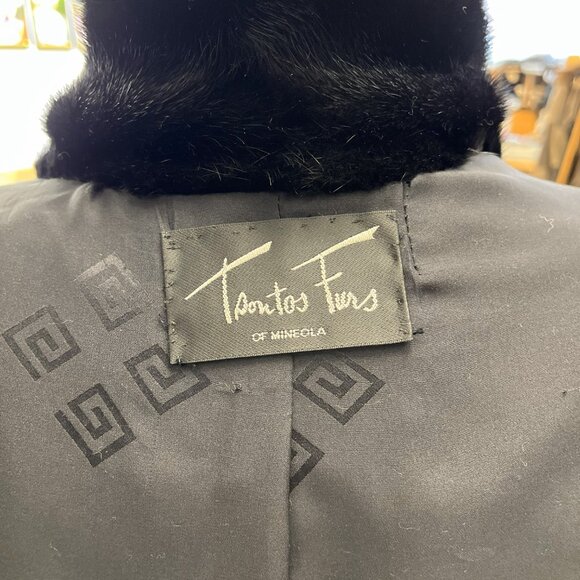 BLACK DYED SHEARED MINK STROLLER W/LONGHAIRED MINK COLLAR & CUFFS - SZ 12 - MINT - Picture 5 of 5